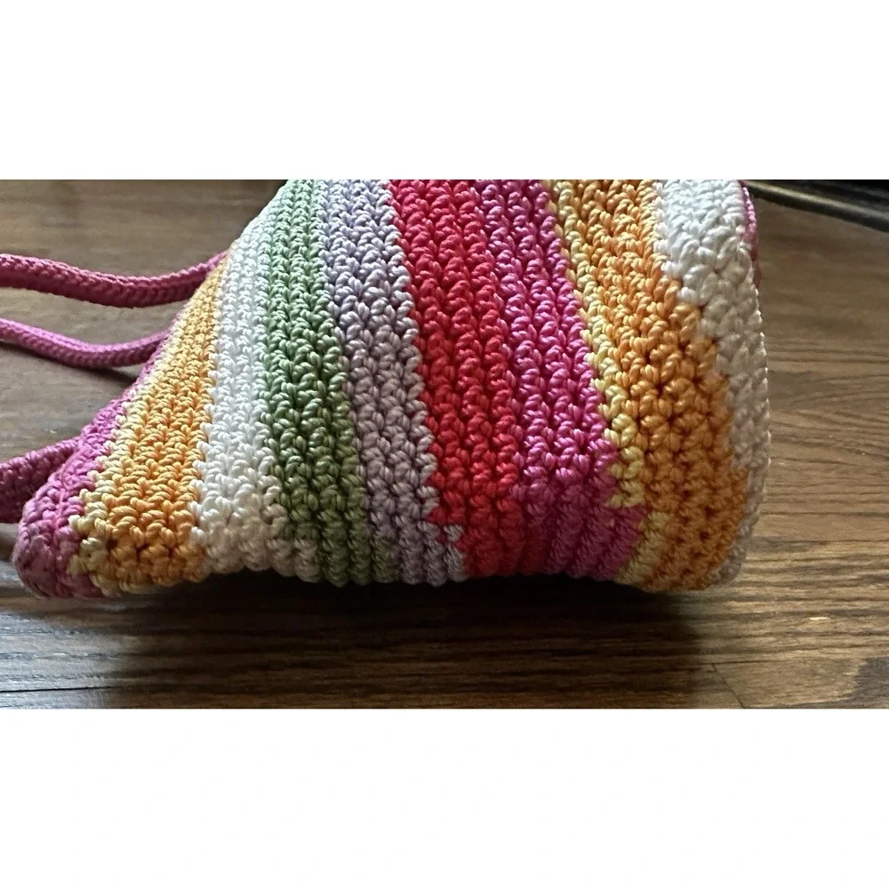 The Sak Indio Rainbow Stripe Crochet Purse Small Boho Retro Pink Y2K Bag